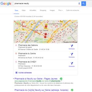 Capture d'écran Recherche Google pharmacie Neuilly