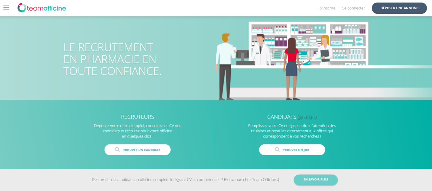 Capture écran accueil recrutement Team Officine Capture d'écran Site Web Team-officine novembre 2016