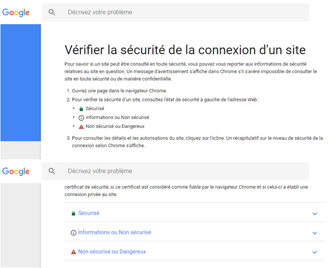 sécurité connexion Identification de sites sécurisés par Google